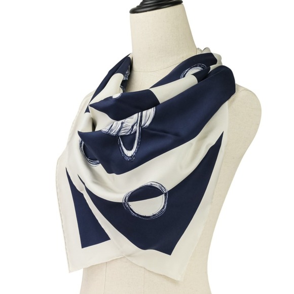 CHANEL 17K Coco Mark Planet Silk Scarf/Muffler, Ivory/Navy, Women's